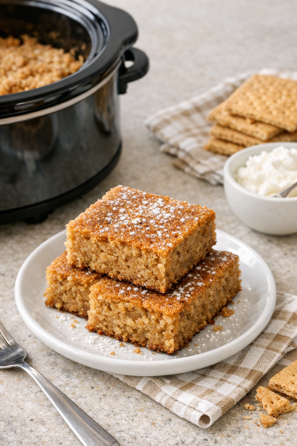 Finished vintage graham cracker cake on a plate