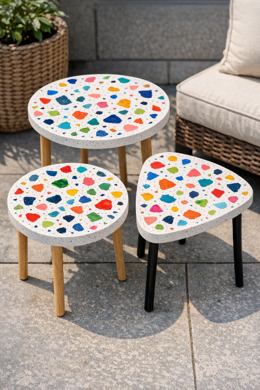 Finished faux terrazzo patio table set