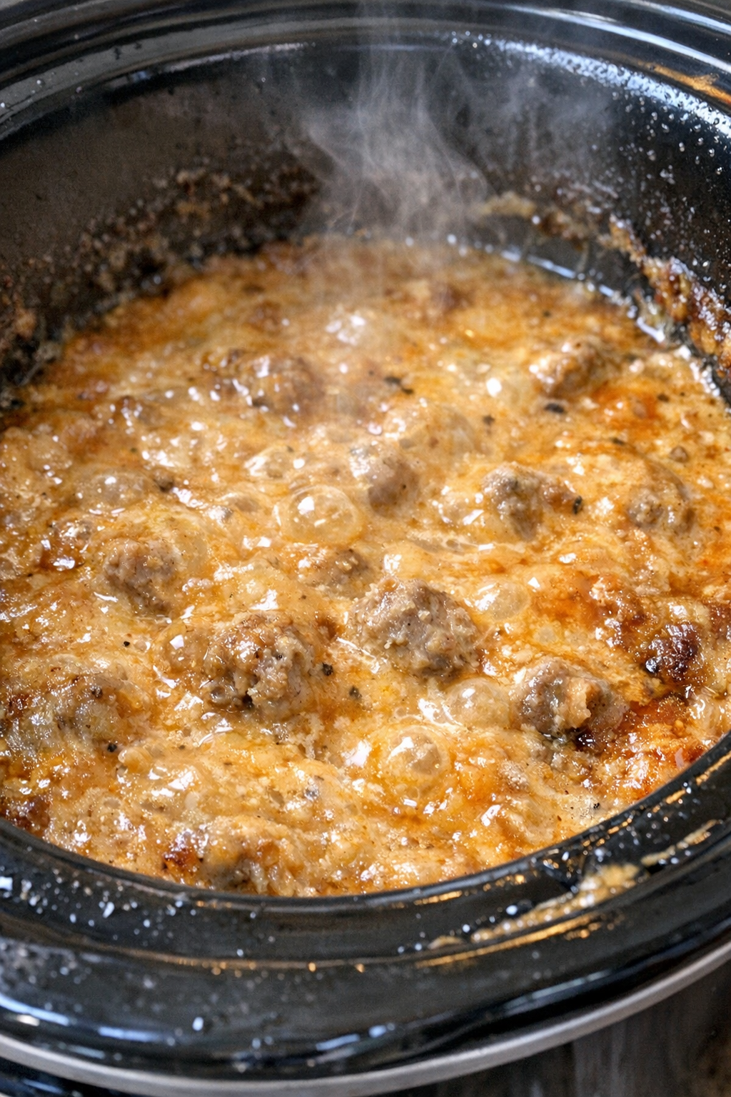 Slow cooker holiday golden dip bubbling in the crock