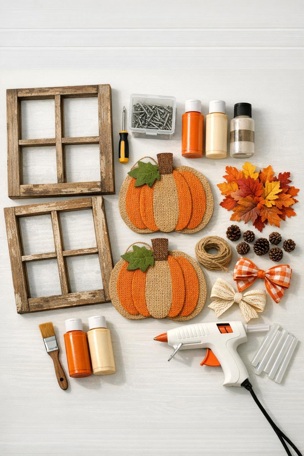 Materials for harvest wall art laid out together