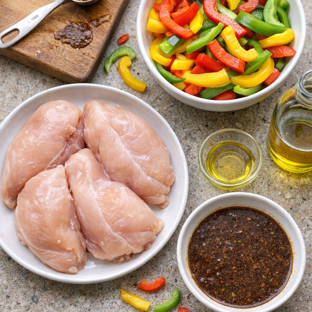 Ingredients for jerk chicken packets on a kitchen counter