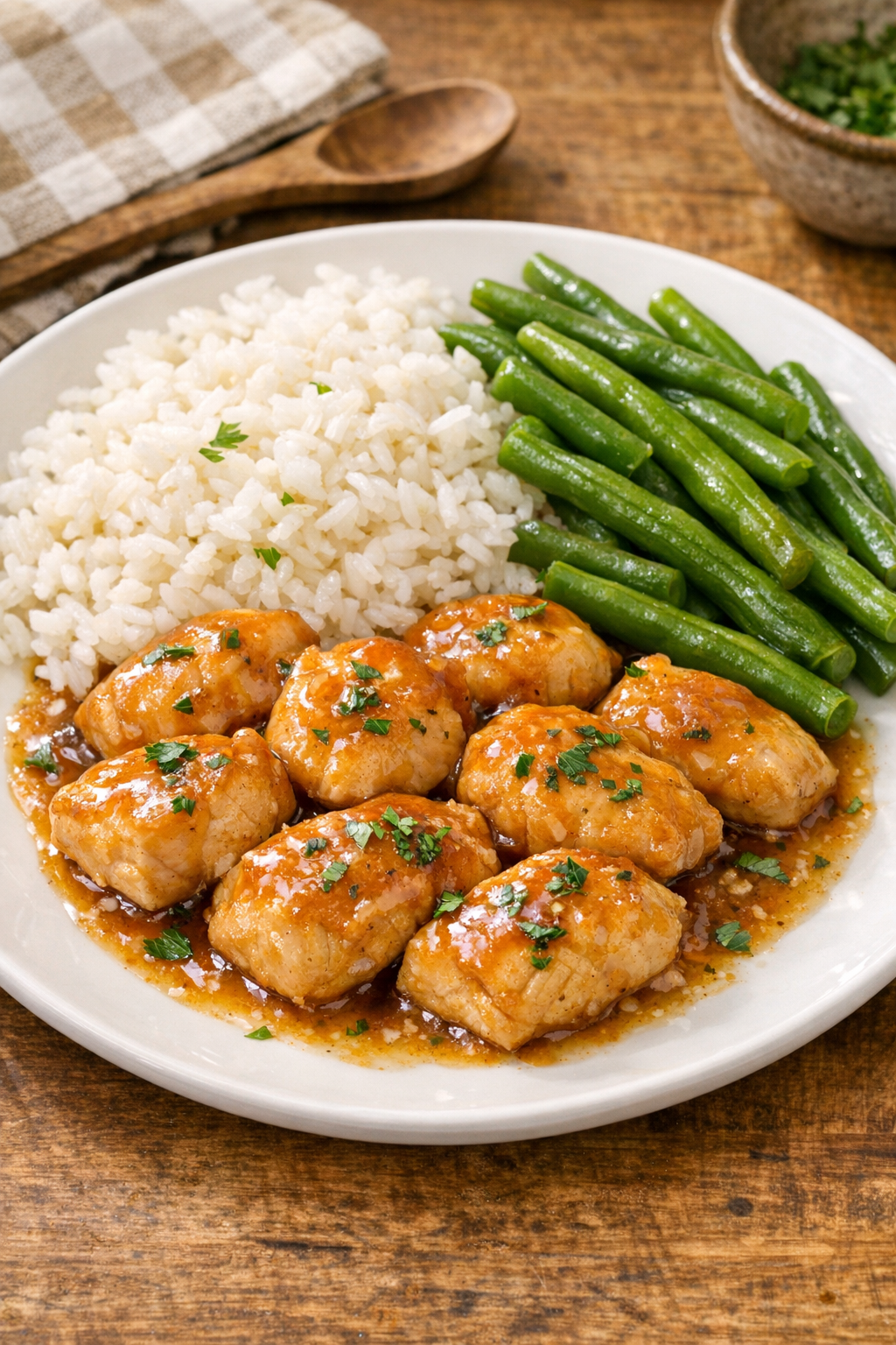 Finished slow cooker chicken plated with sauce