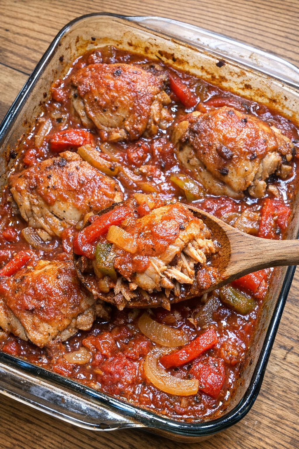 Rustic chicken cacciatore casserole ready to serve