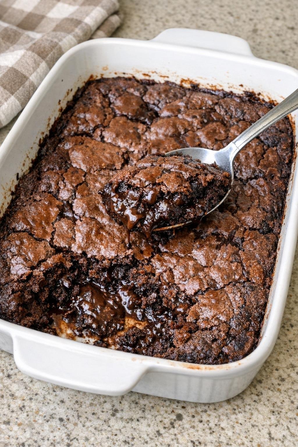 Finished brownie cobbler in casserole dish