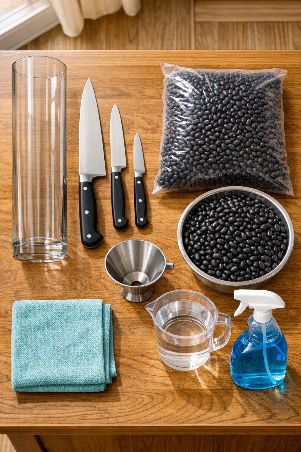 Materials for a glass vase black bean knife block