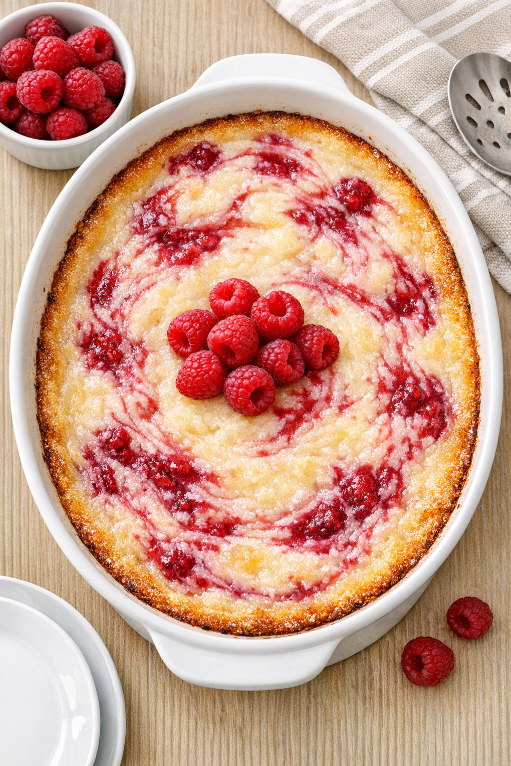 Finished baked raspberry cream grits dessert