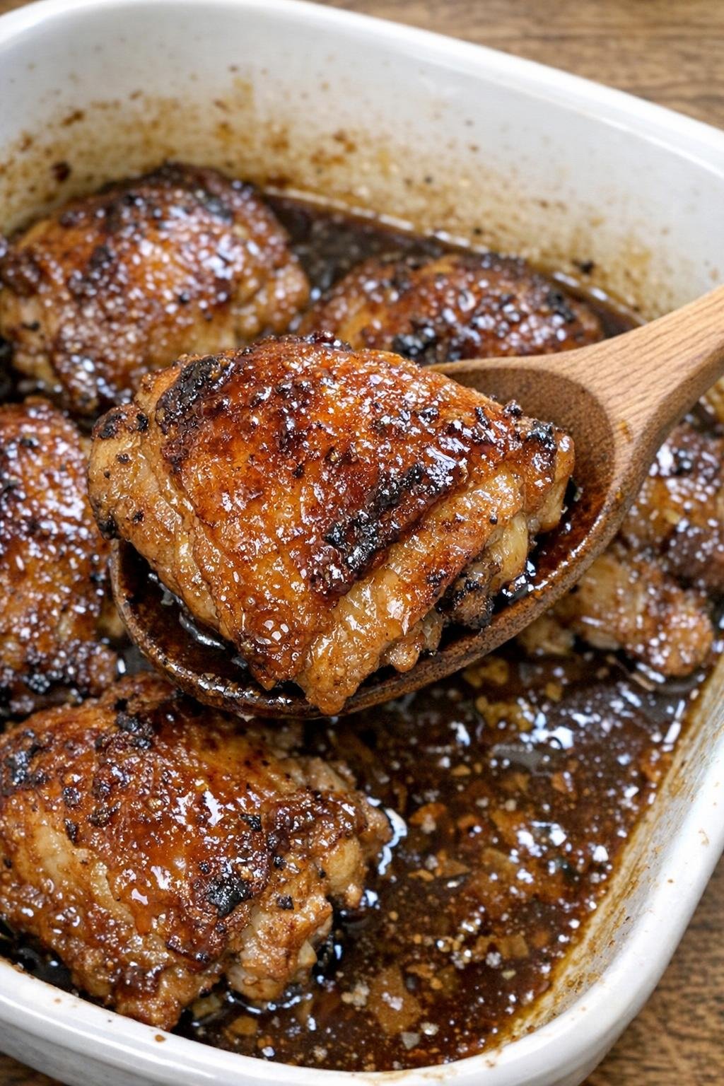 Caramelized chicken thighs in brown sauce