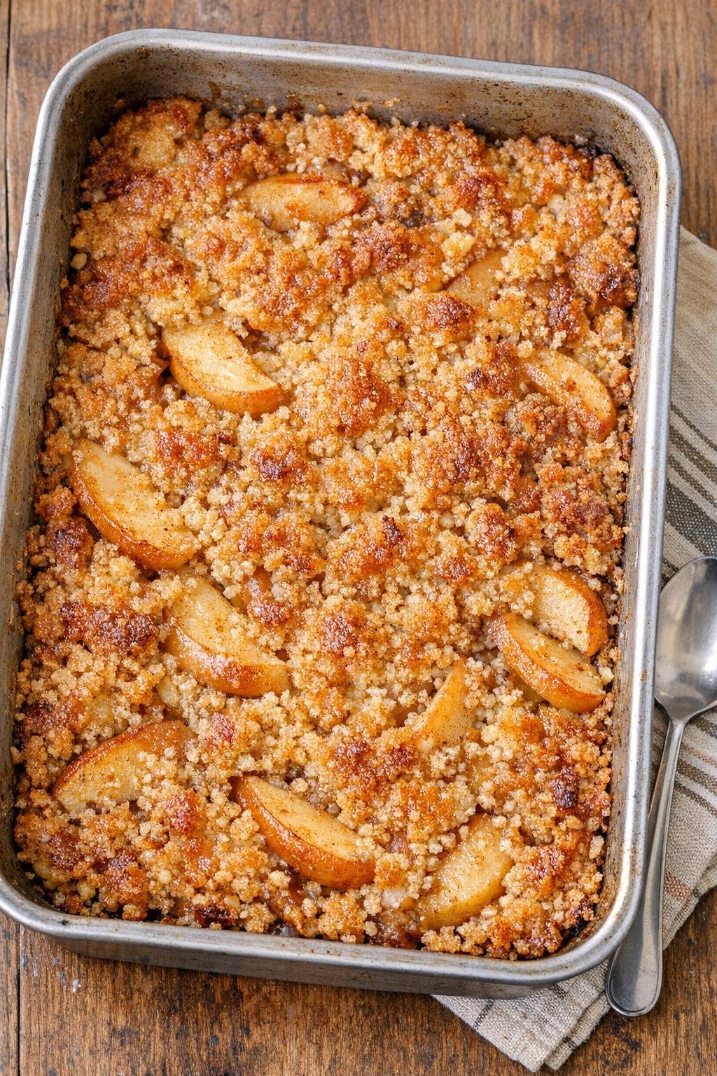 Finished baked fall grits dessert in a roasting pan