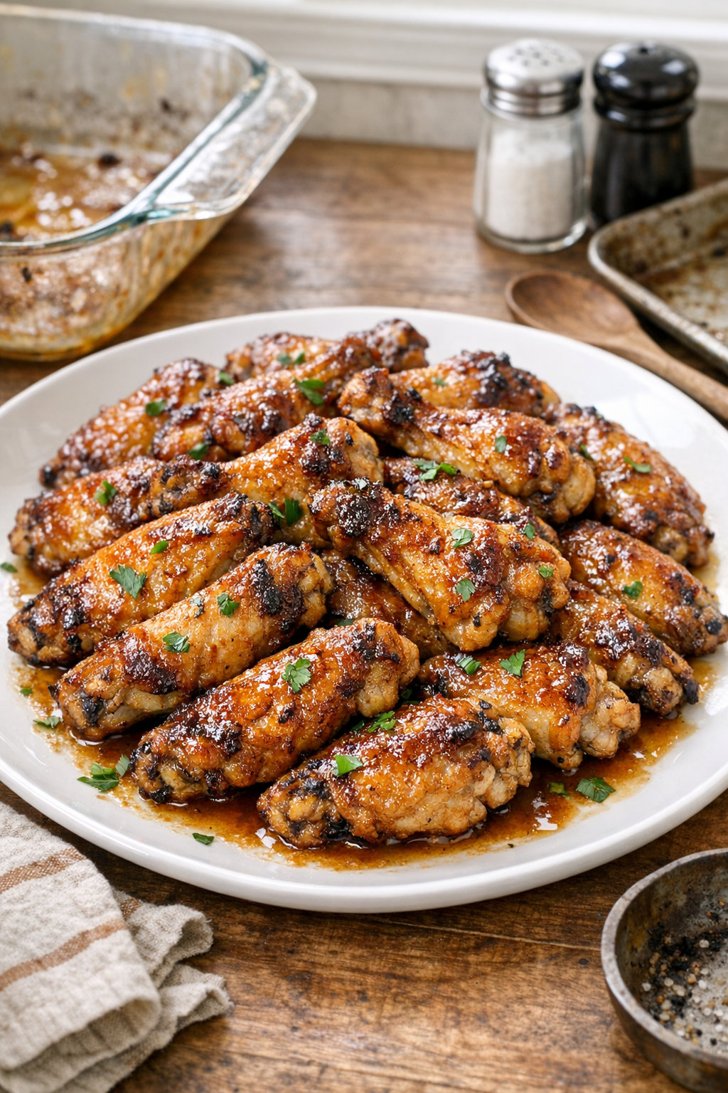 Finished baked chicken wings on a platter
