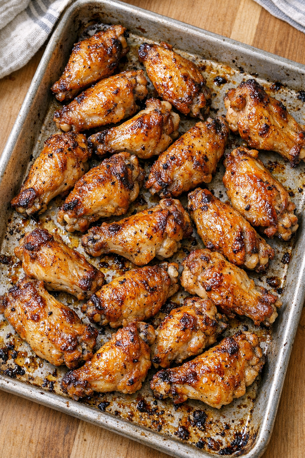 Finished baked chicken wings on a sheet pan
