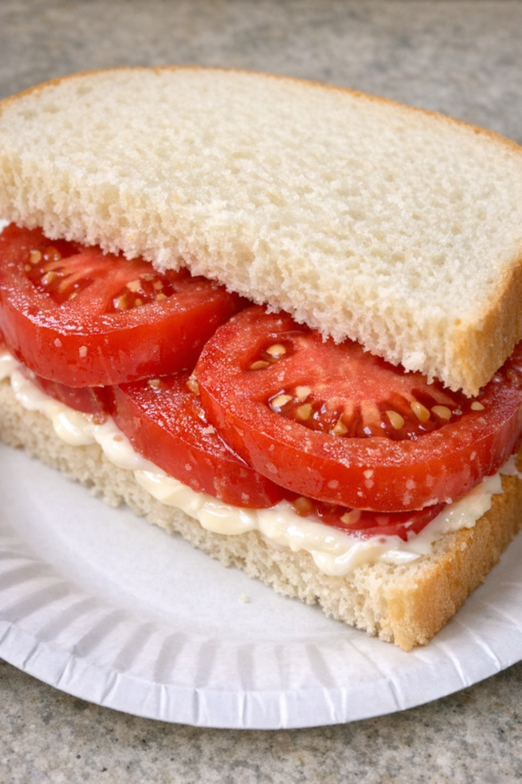 3-ingredient tomato sandwich on white bread