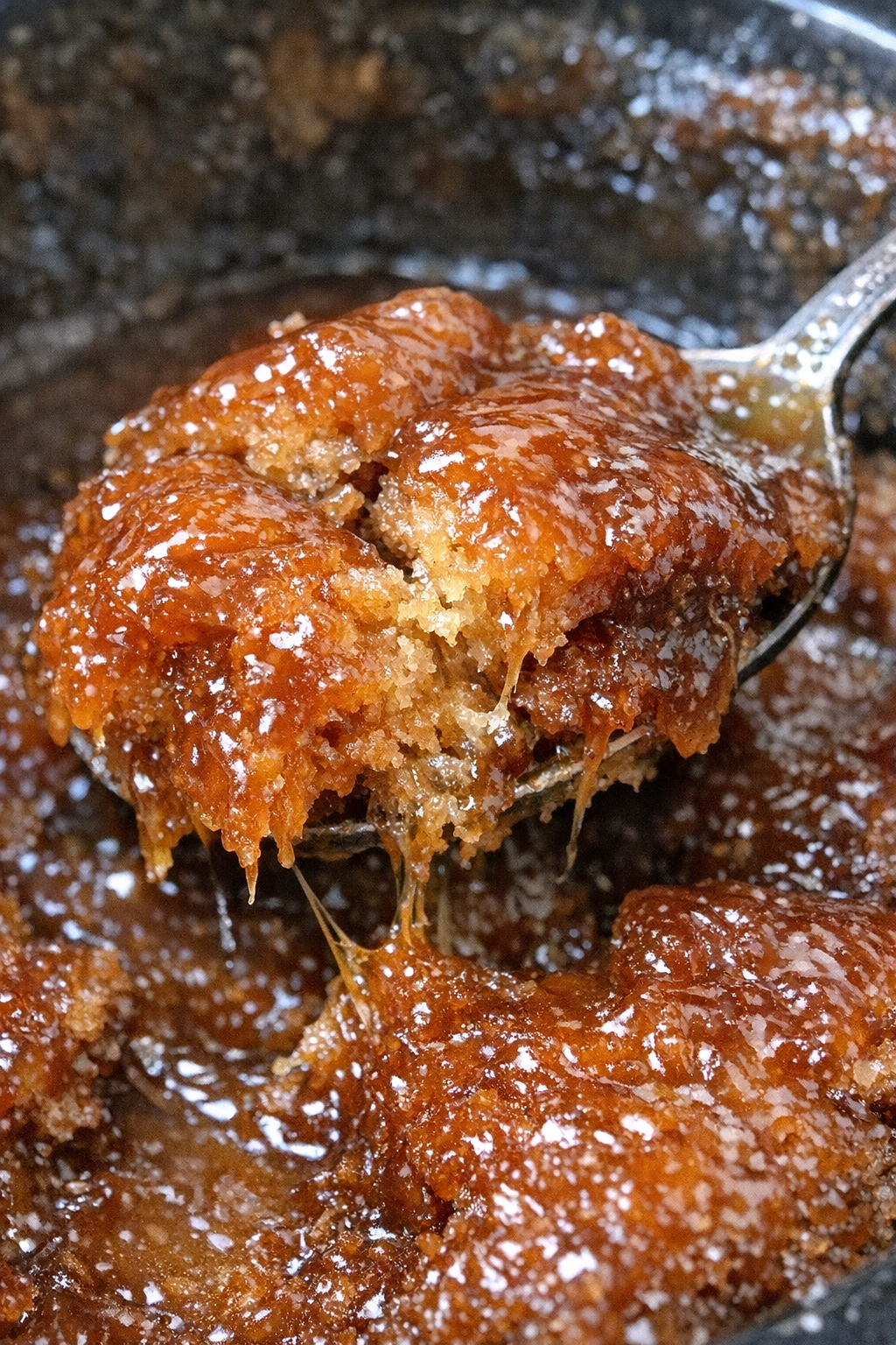 Slow cooker toffee cake close-up