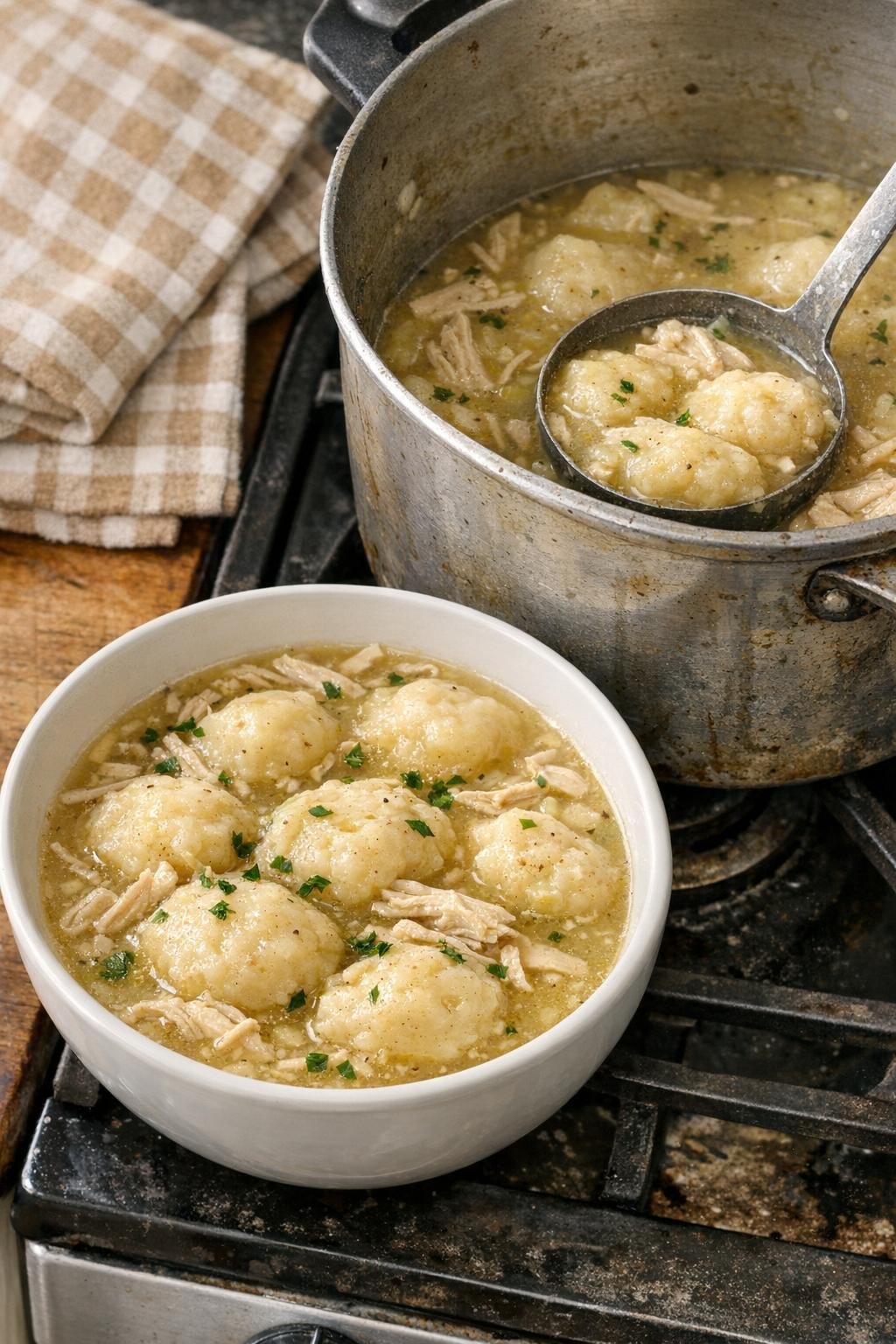 Finished bowl of chicken and dumplings