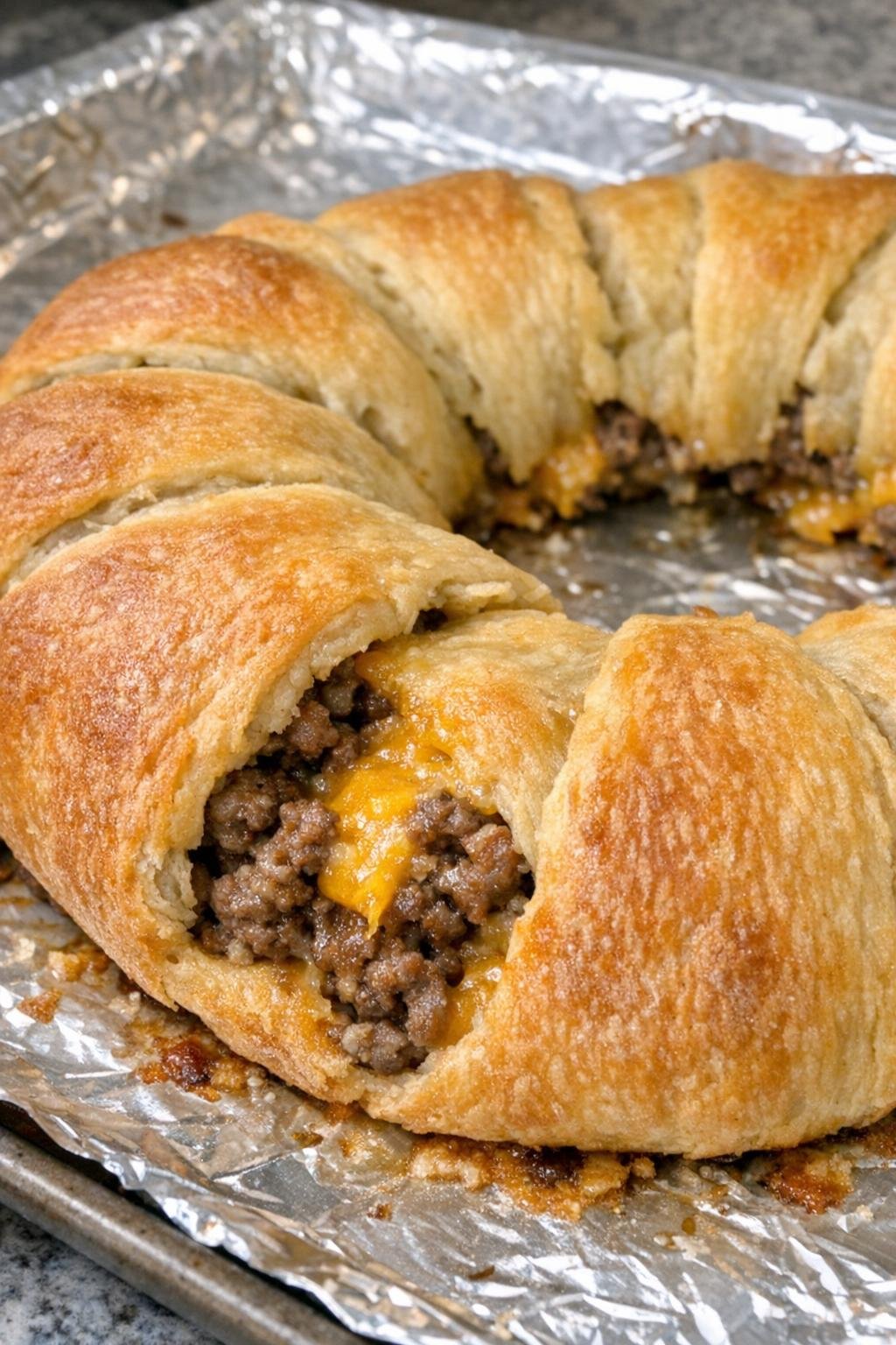 Golden beef crescent ring with melted cheddar