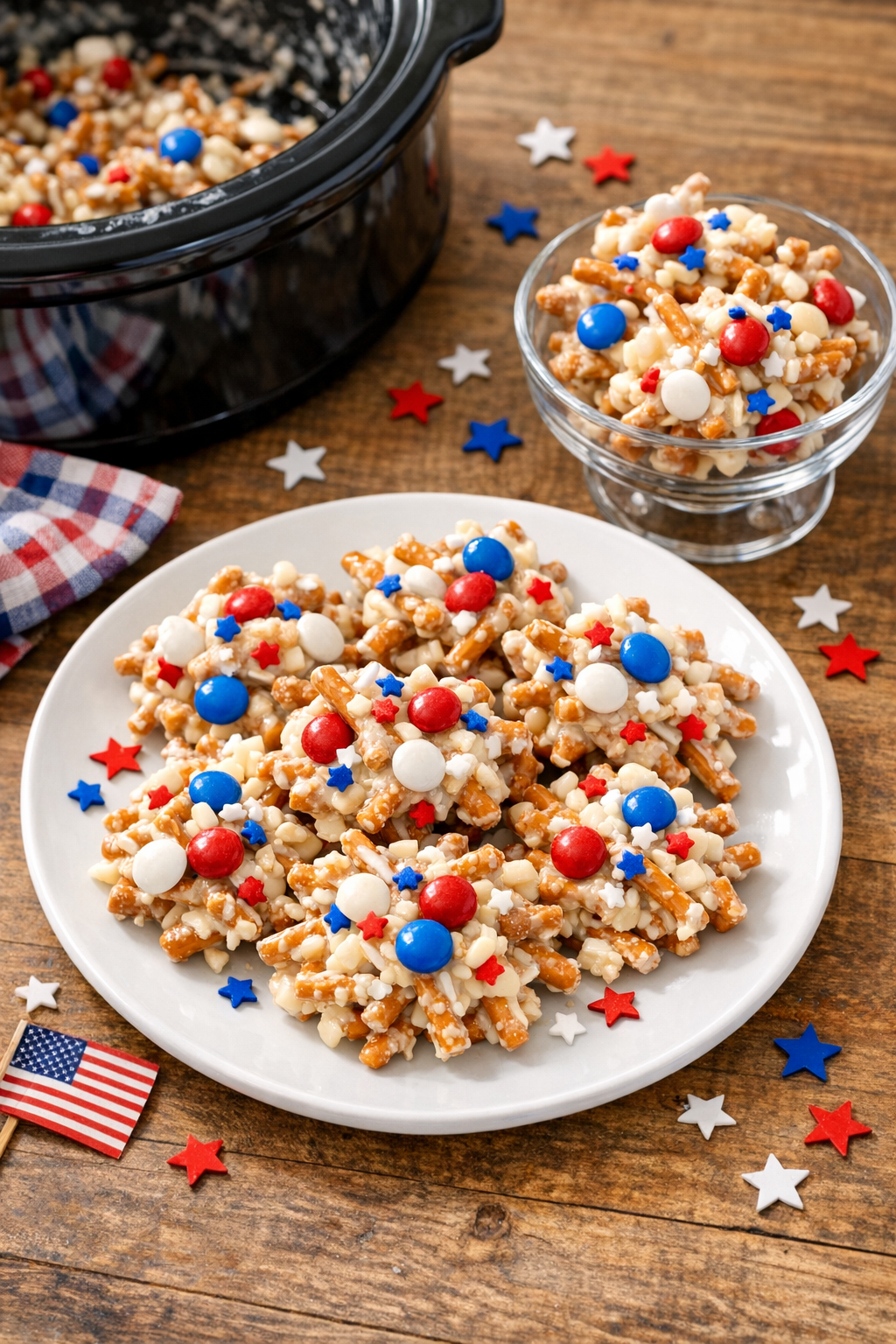 Finished pretzel dessert plated for Independence Day