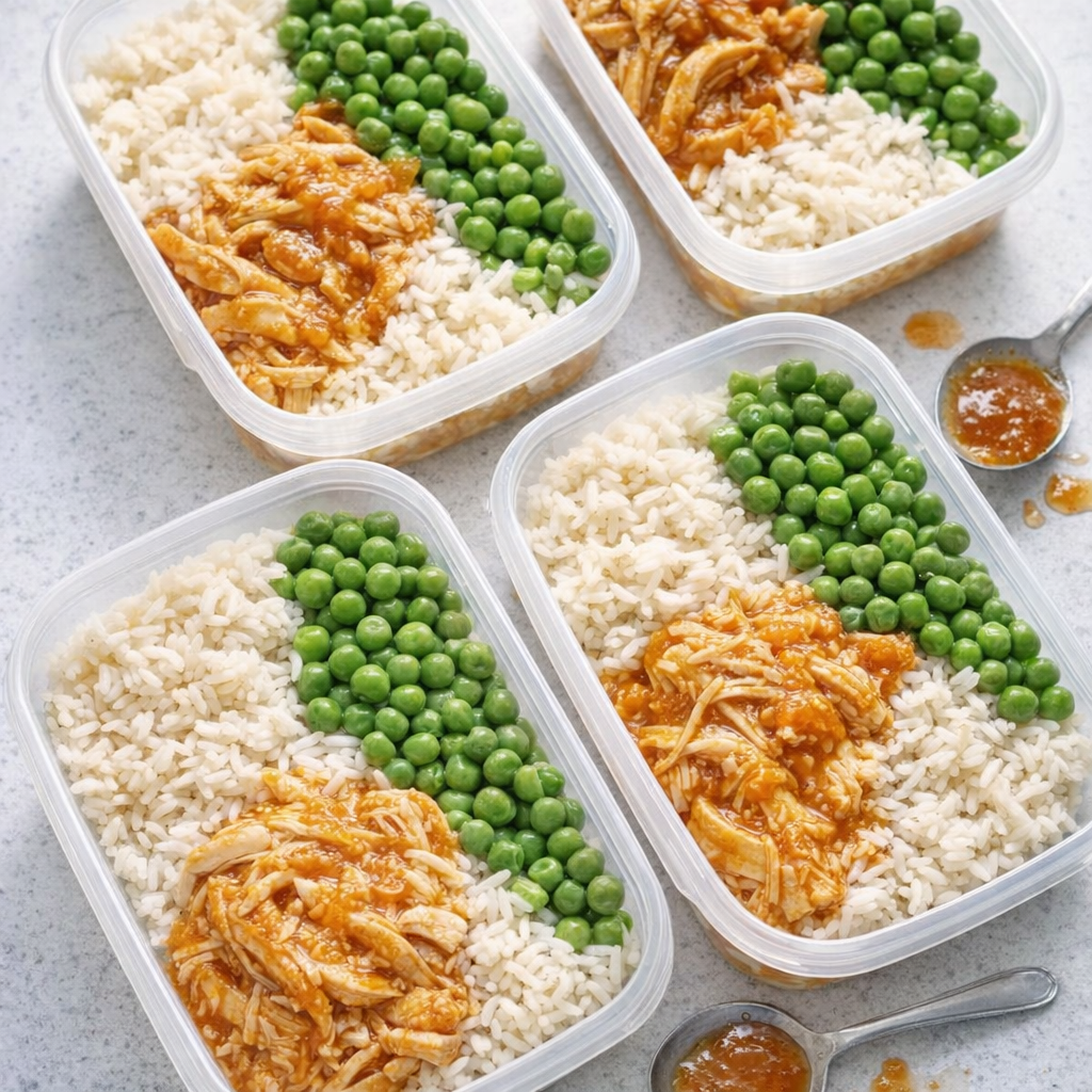 Spring blossom chicken packed into meal prep containers