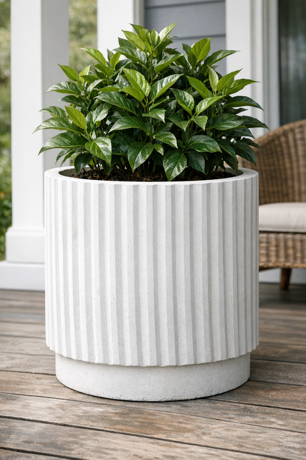 Finished white fluted concrete statement planter