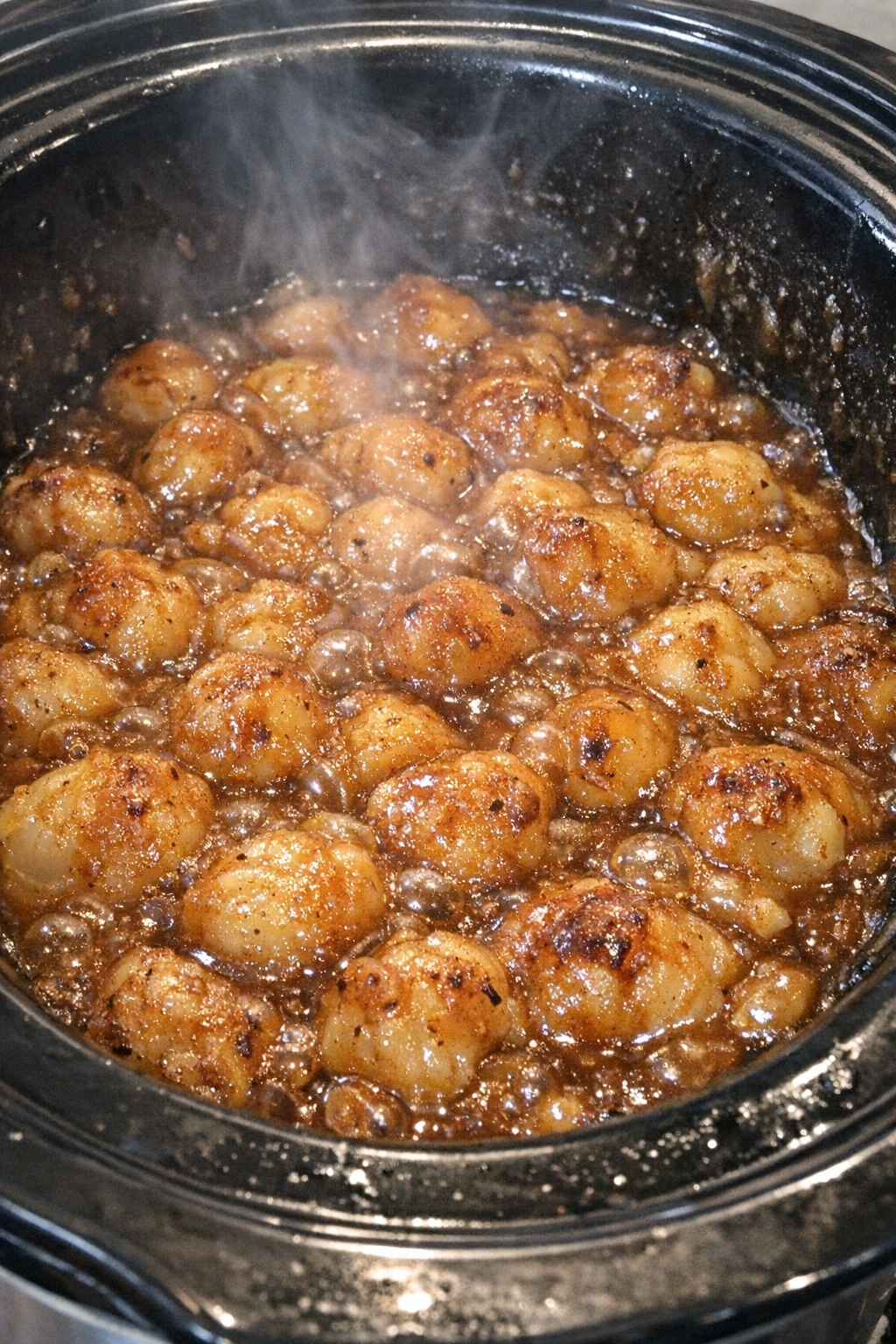 Slow cooker potato pearls in glossy sauce