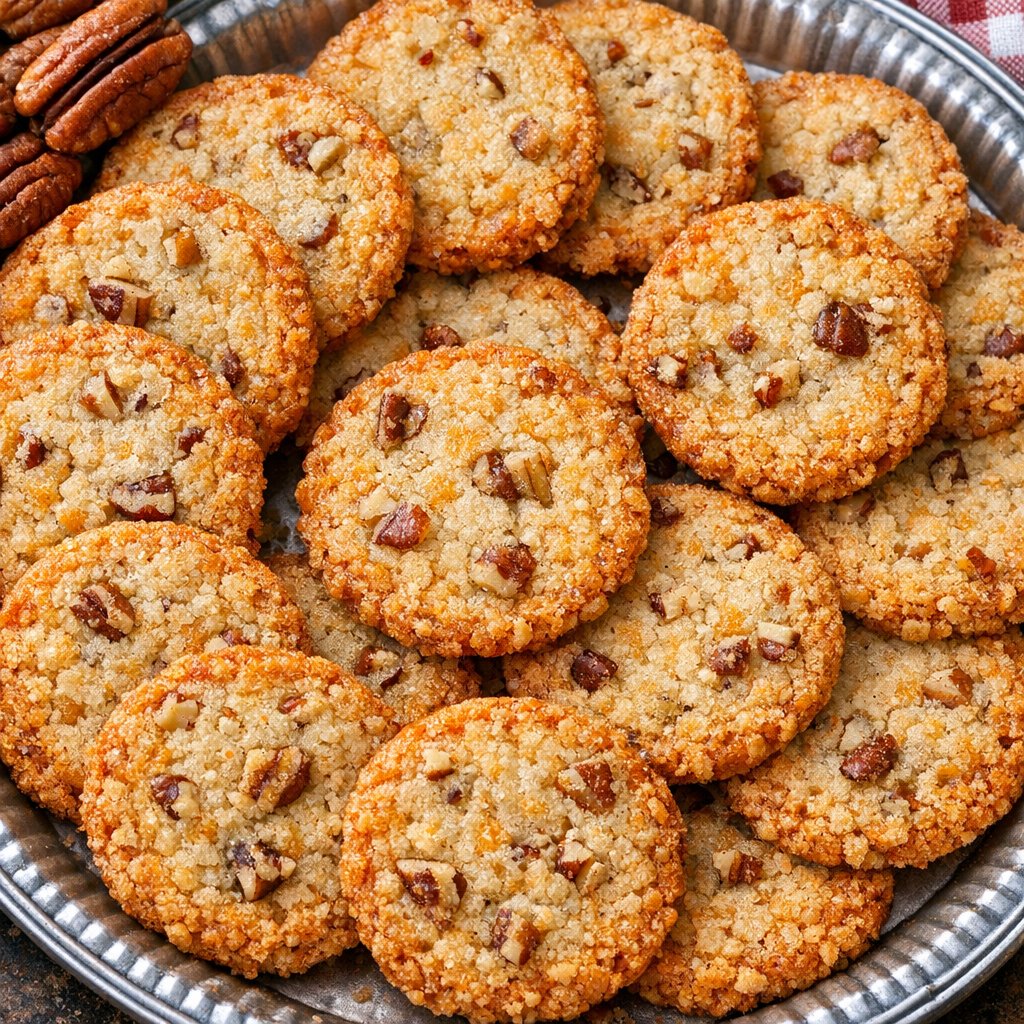 Nærbillede af bagte pecanostvafler
