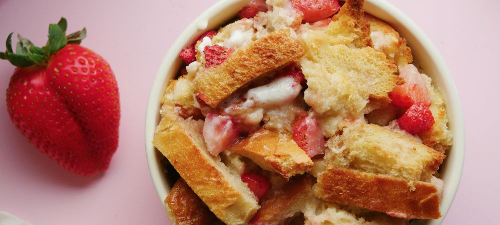 Southern Strawberries And Cream Bread Pudding Recipe and Video