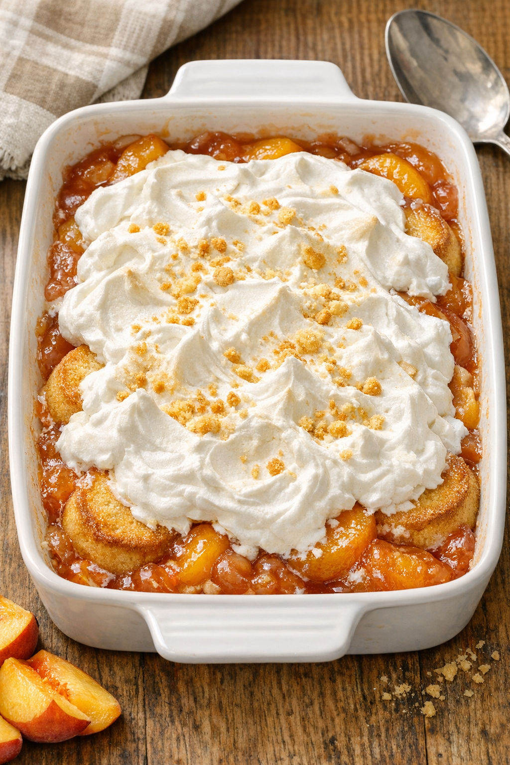 Baked shortcake dessert in a casserole dish