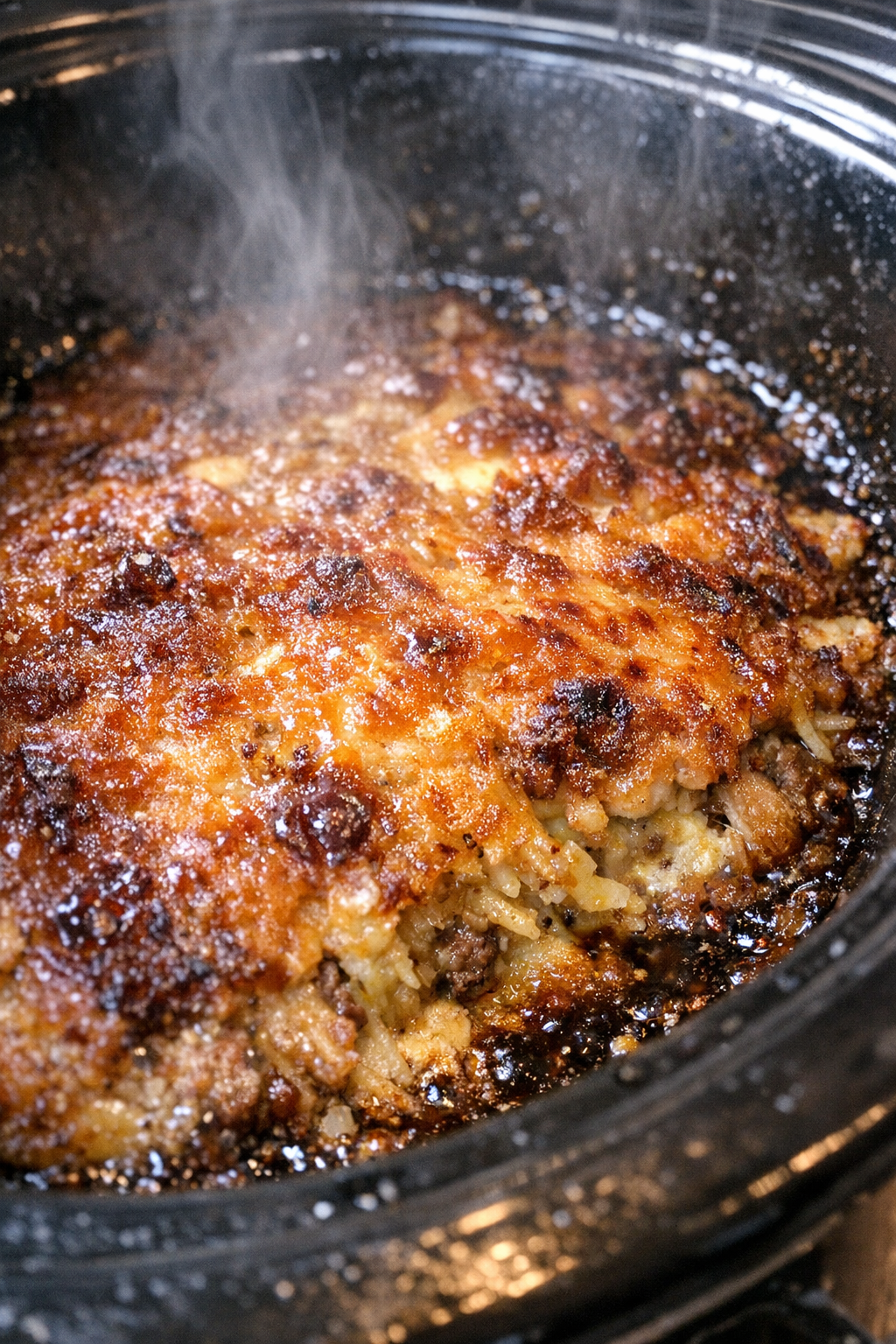 Slow cooker breakfast casserole with caramelized top