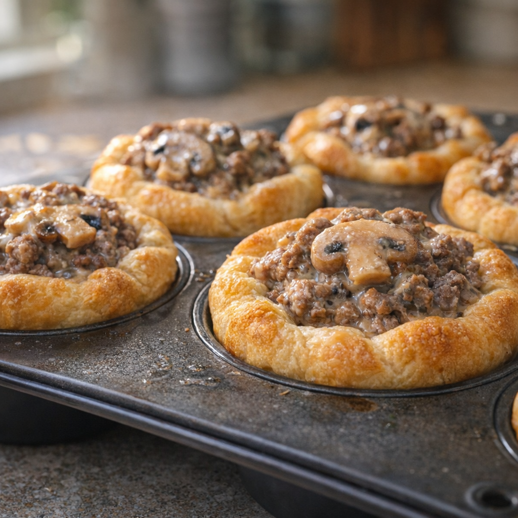 Freshly baked crescent cups cooling in pan