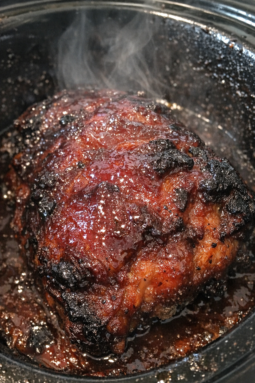 Slow-roasted glazed protein in a slow cooker