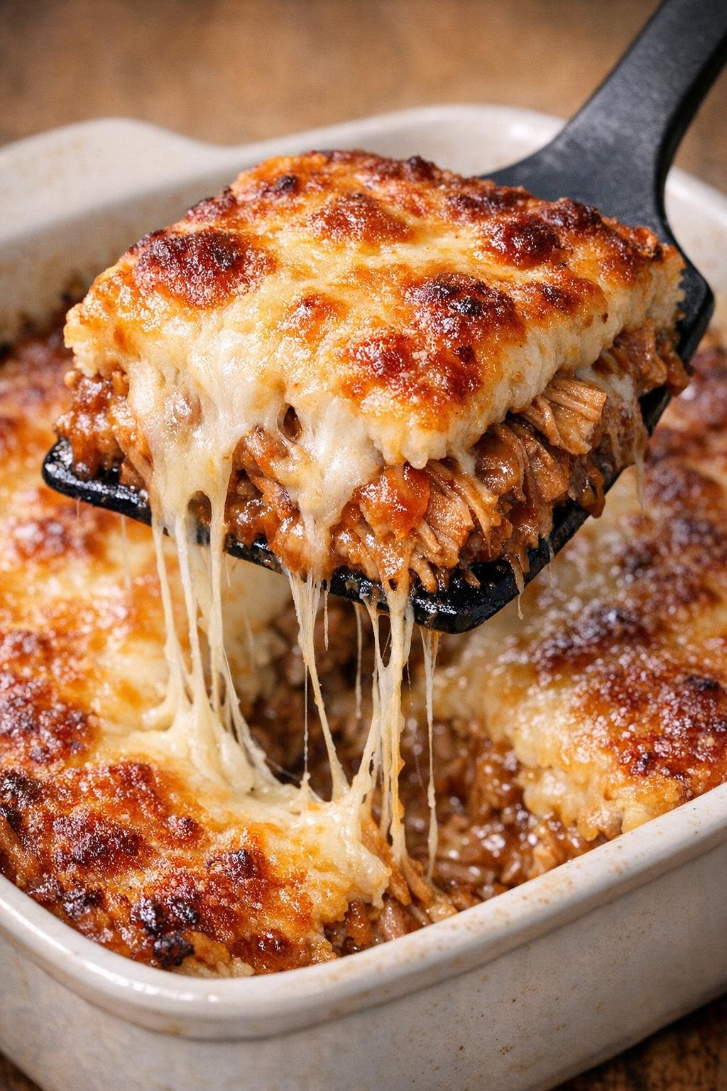 Low carb pulled pork kingsley bakes in a casserole dish