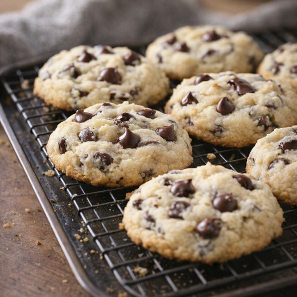 Freshly baked cookies cooling on a wire rack