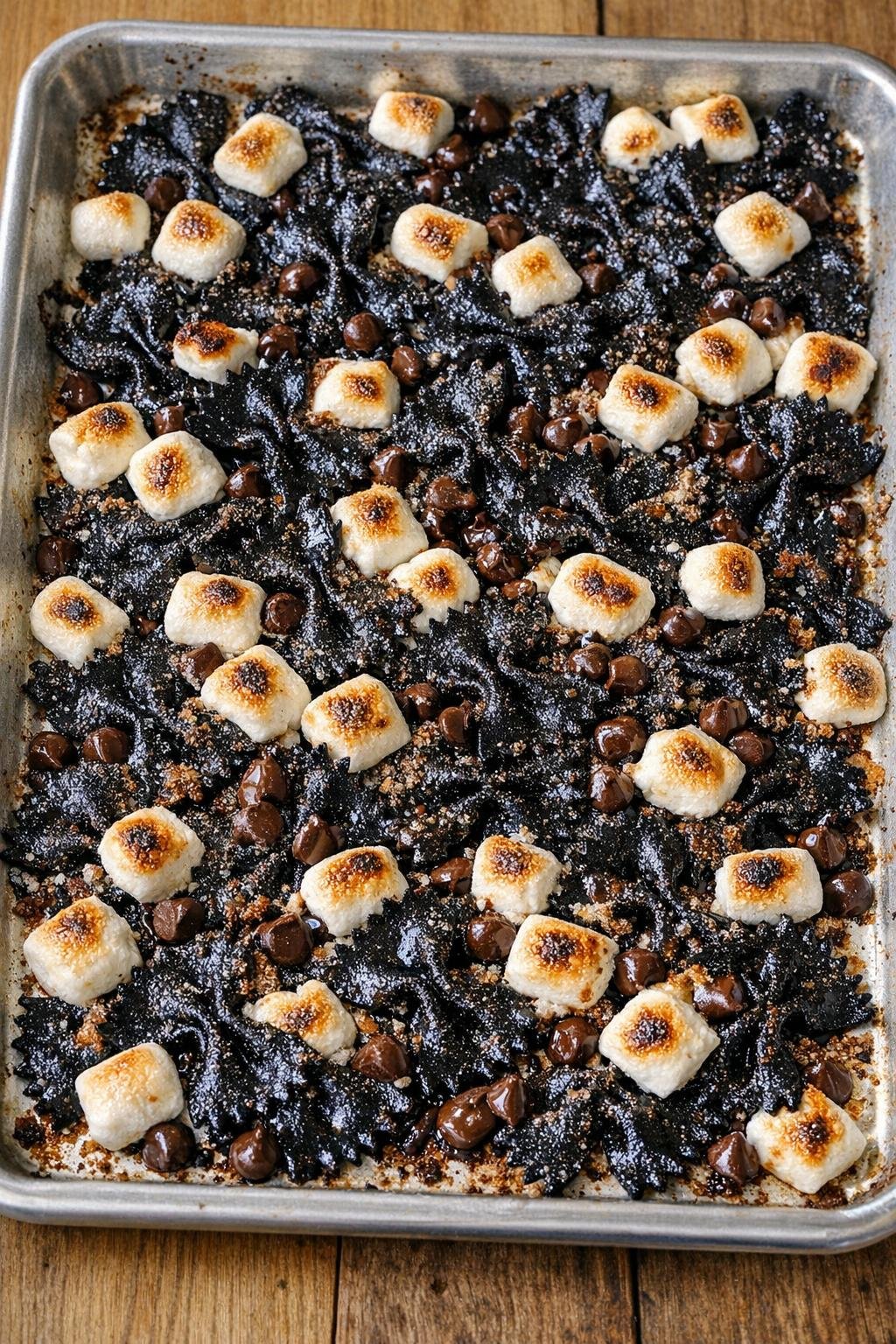 Finished black bowtie dessert on a sheet pan