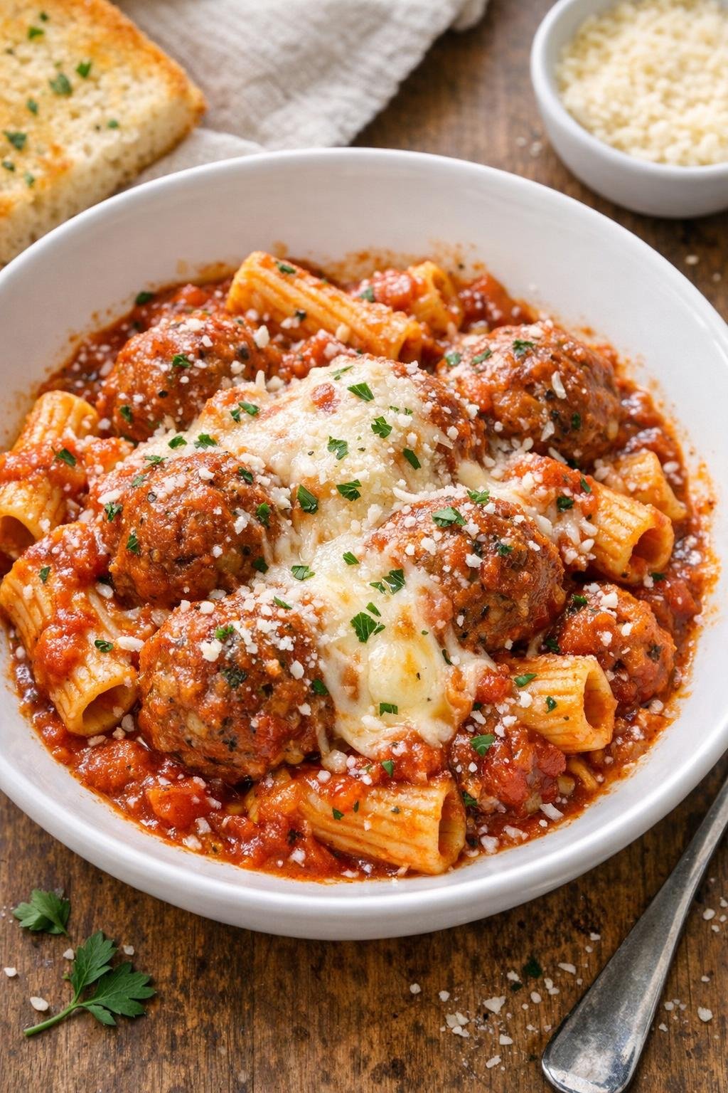 Finished slow cooker meatball bake