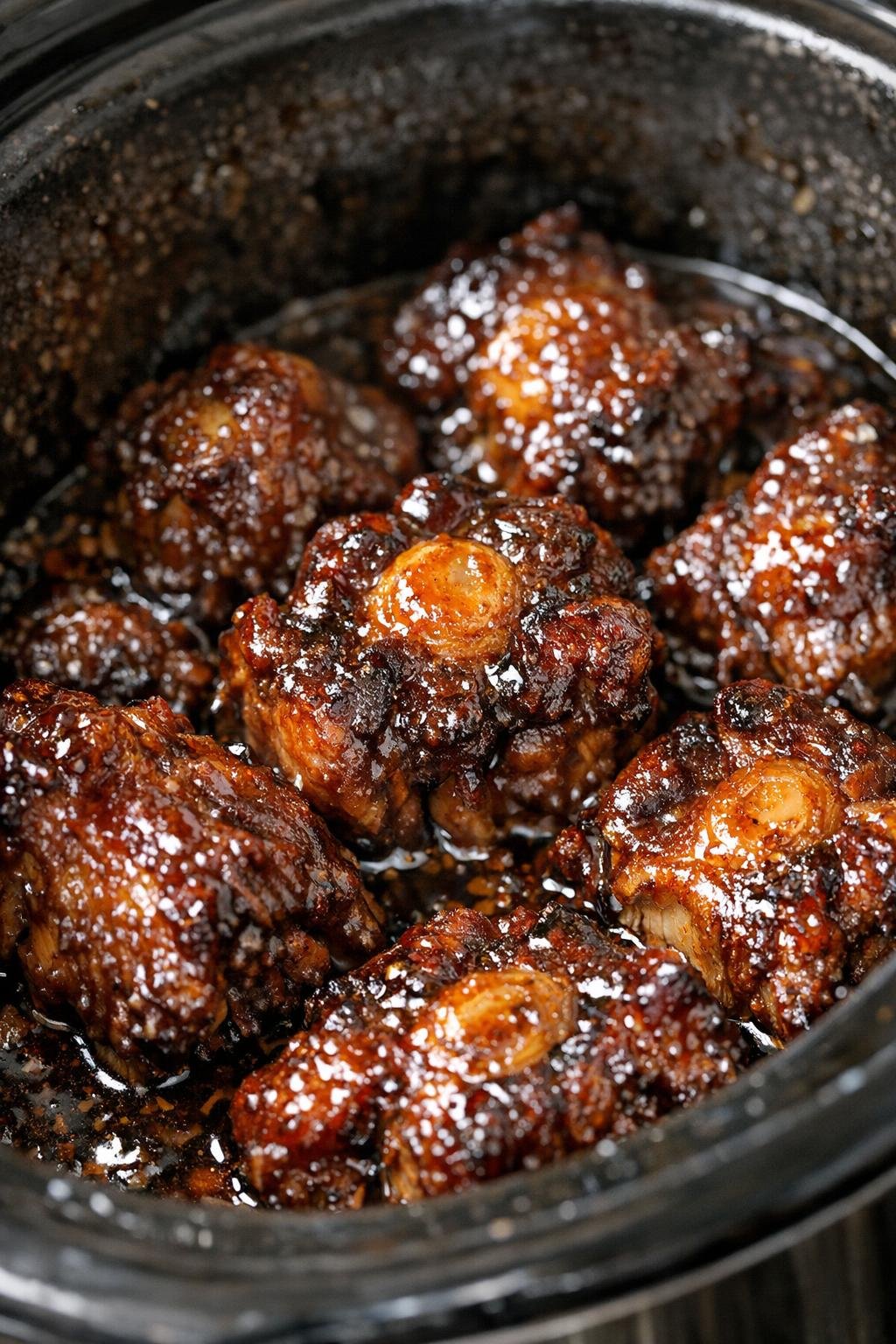 Slow cooker glazed oxtails in rich amber sauce