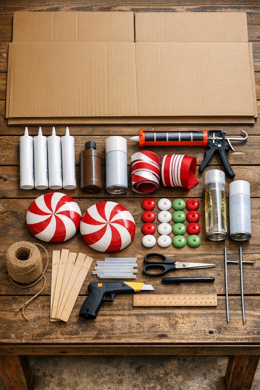 Materials laid out for giant porch gingerbread men