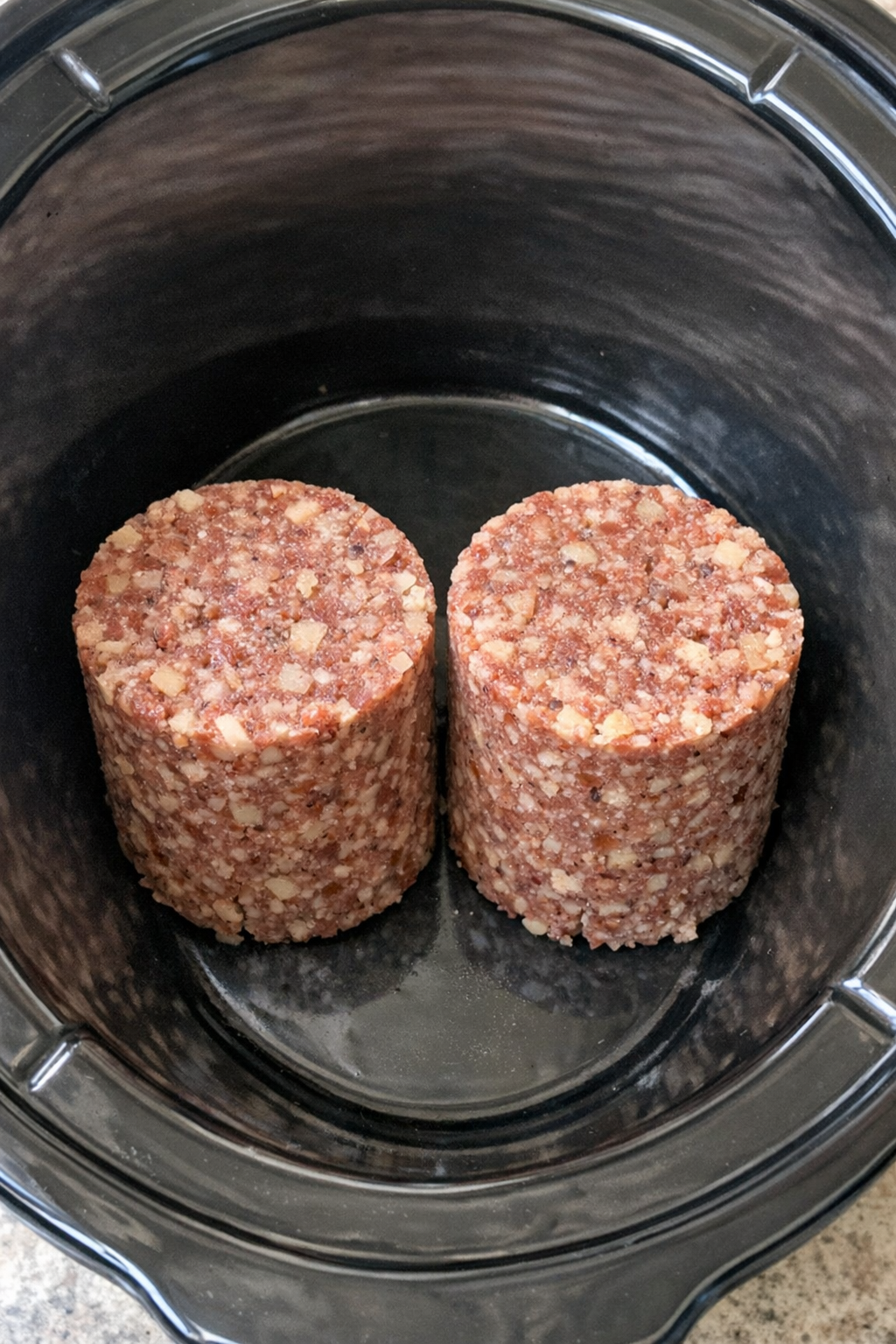 Roast beef hash placed in the slow cooker