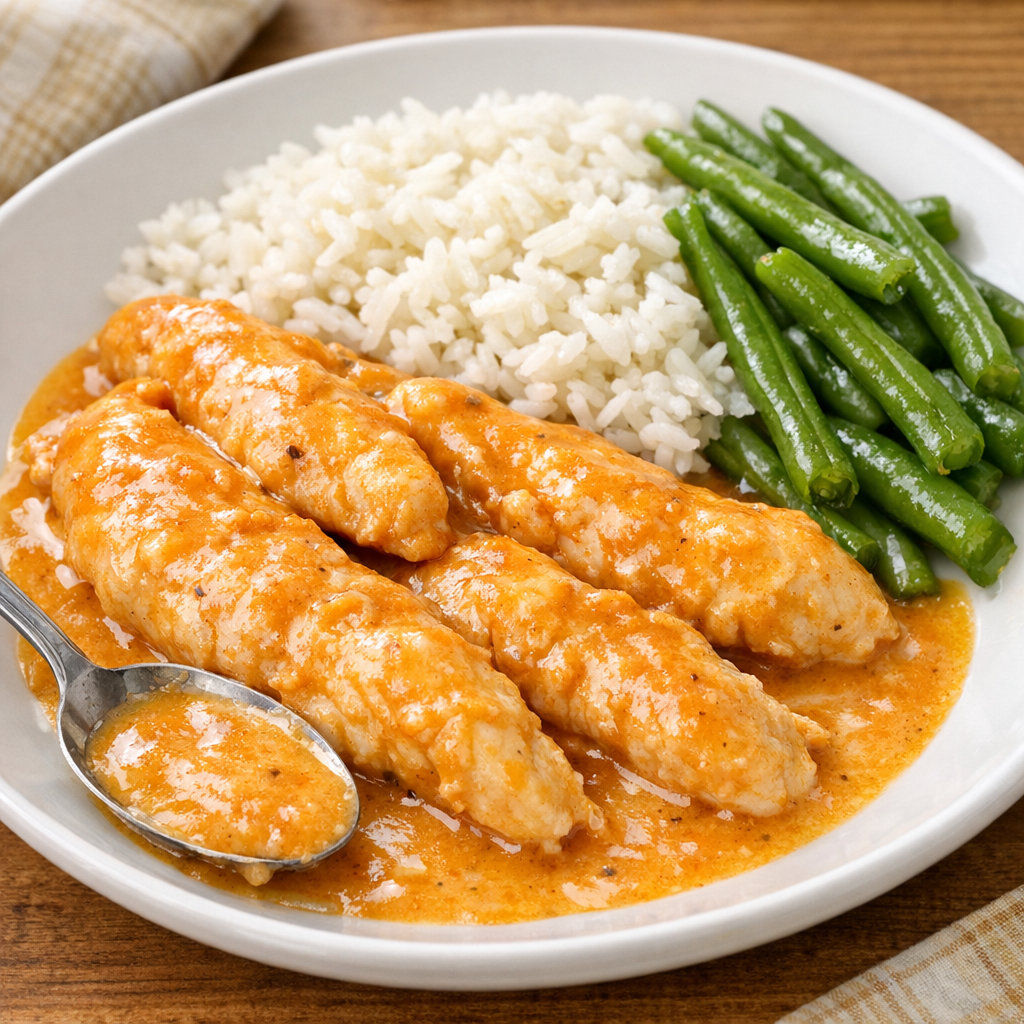 Finished plated slow cooker block party chicken
