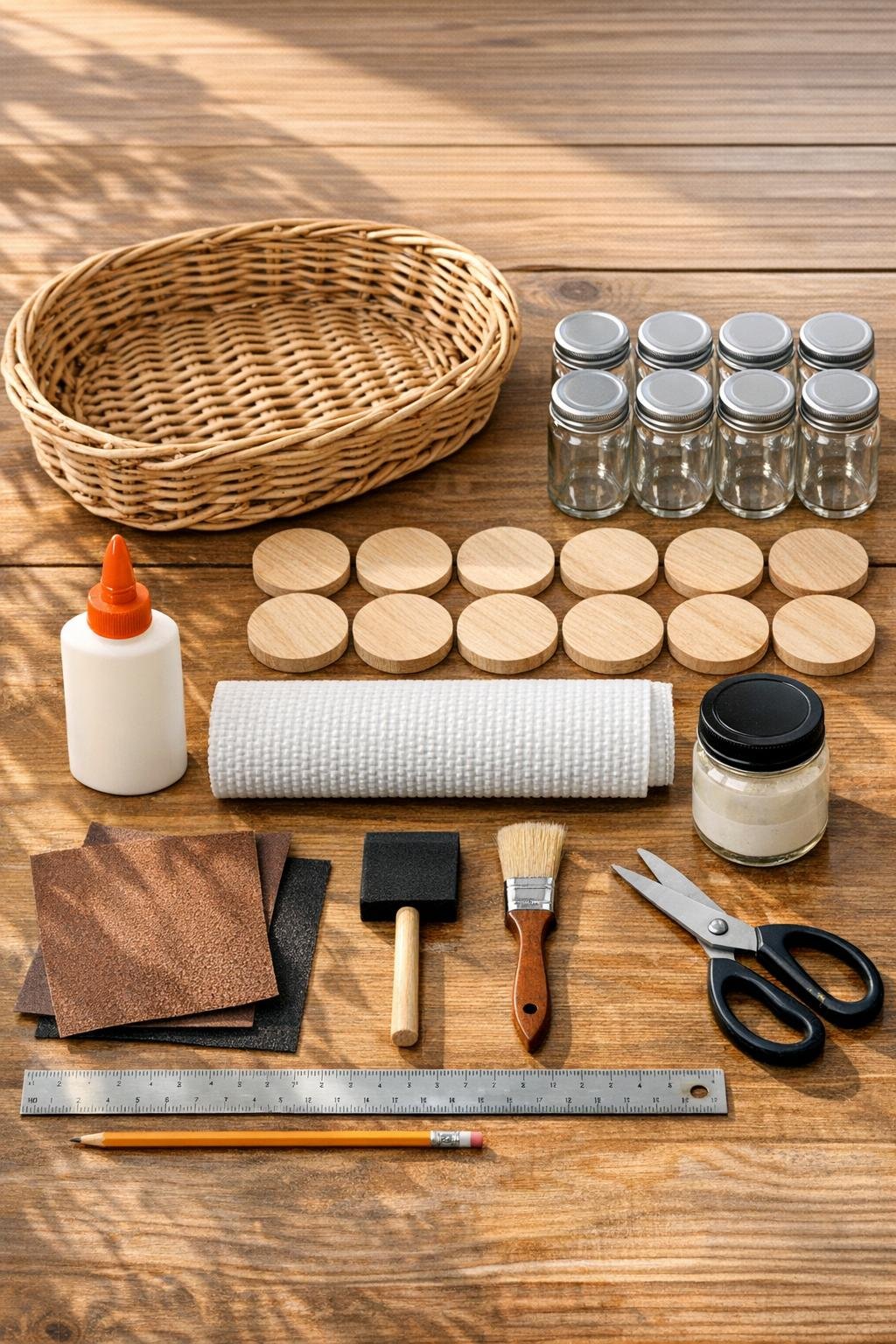 Materials for a spice riser laid out neatly on a table