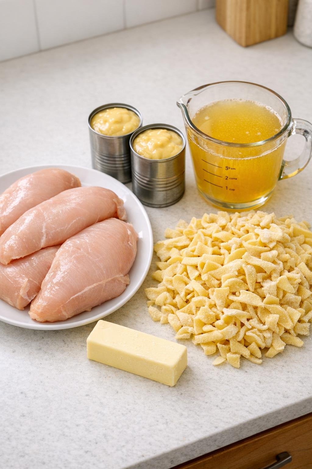 Belangrijkste ingrediënten voor Amish kip en noedels