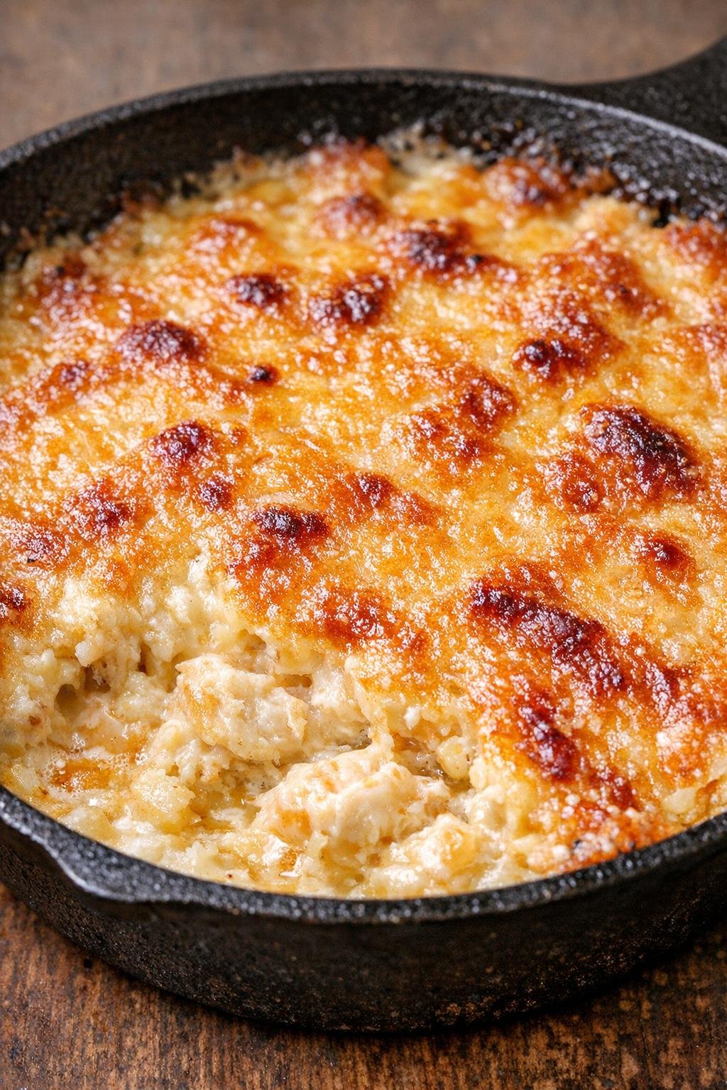 Southern hot crab dip baked in a cast iron skillet