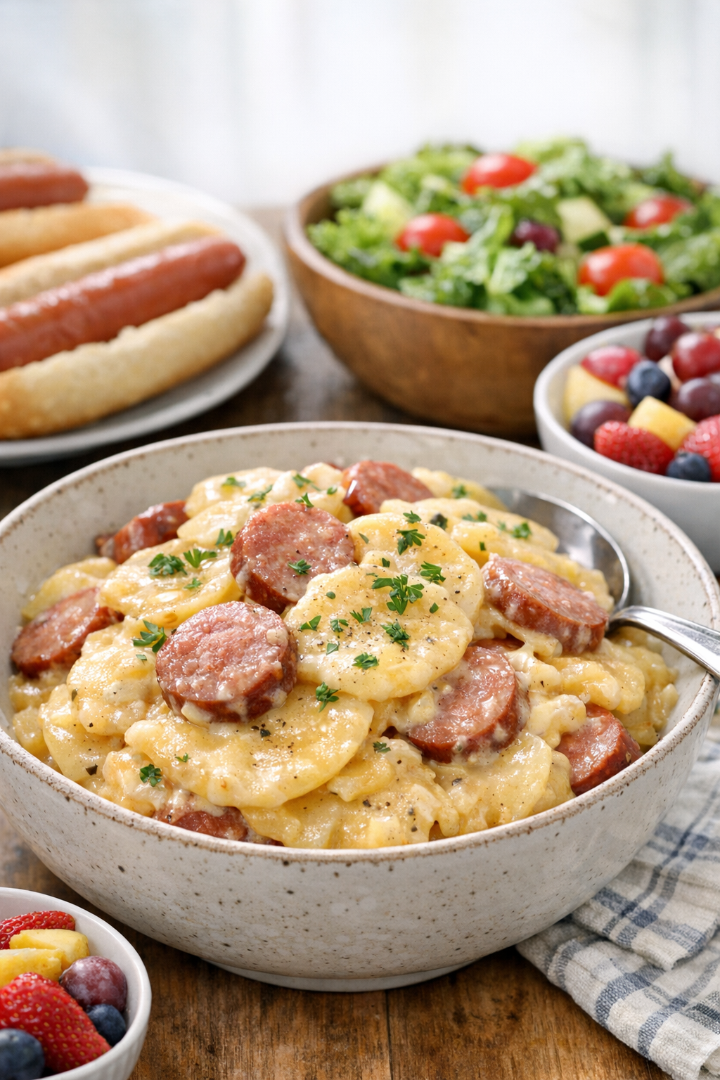 Plated slow cooker potatoes with sides