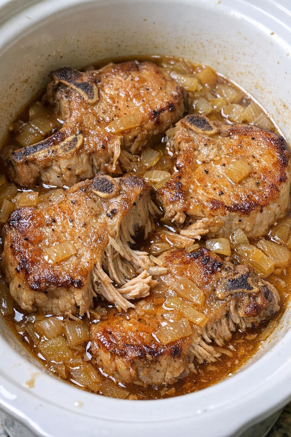 Finished slow cooker cider vinegar pork chops
