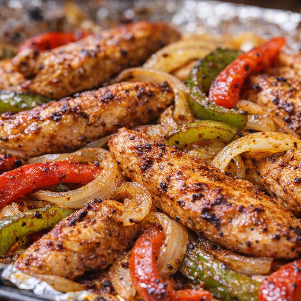 Close-up of roasted fajita filling with charred edges
