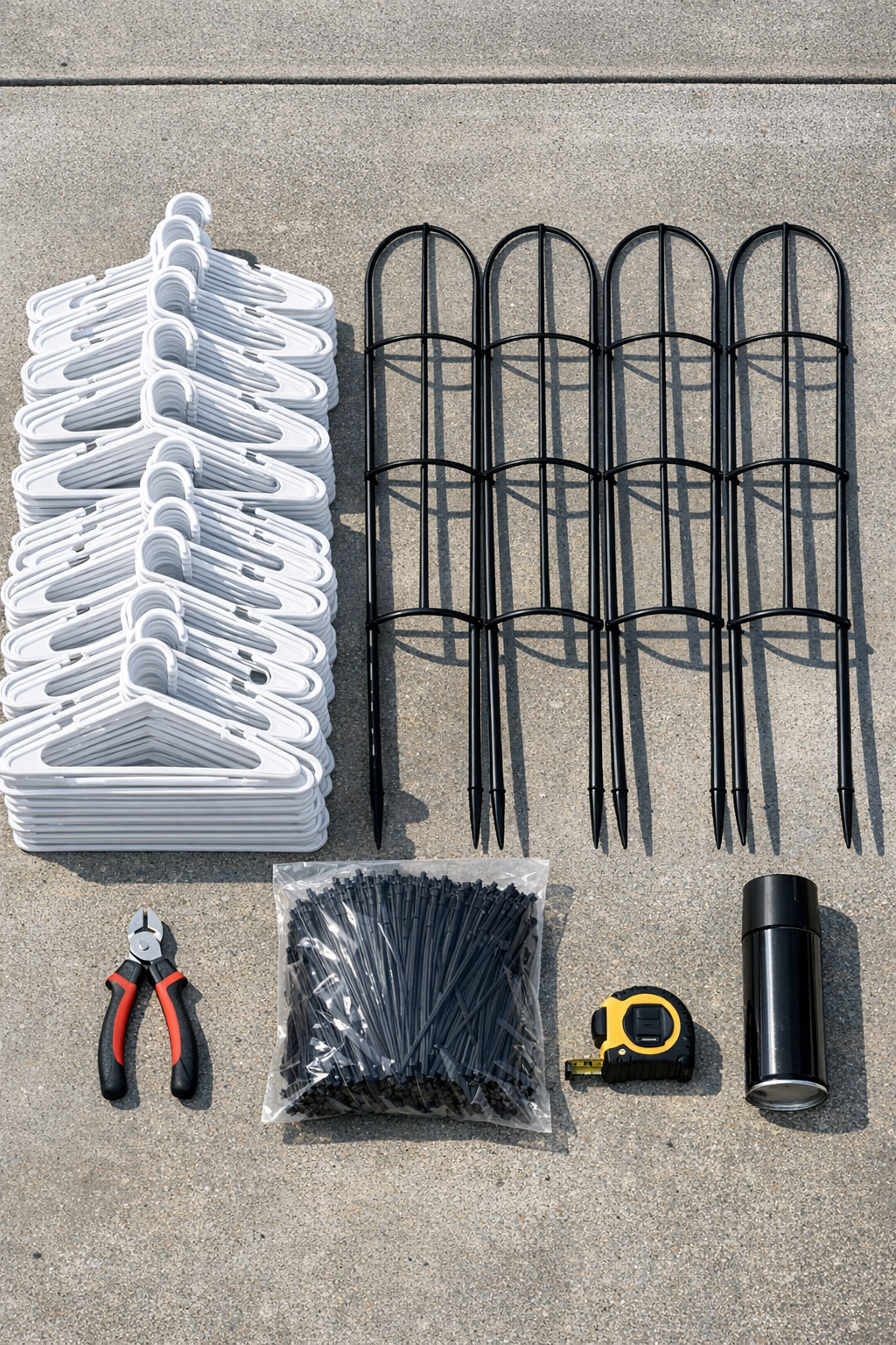 Materials for hanger patio privacy screens laid out together