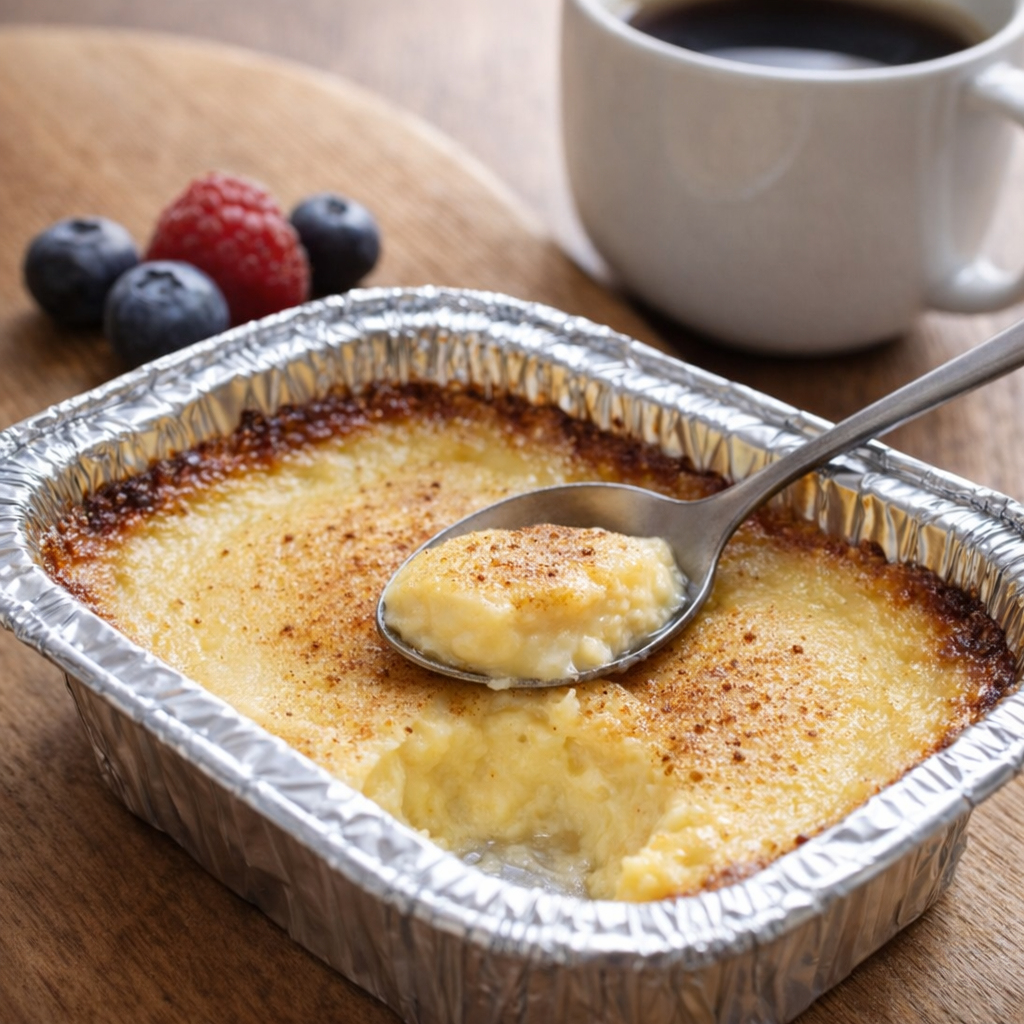 Custard served with berries and coffee for a simple dessert
