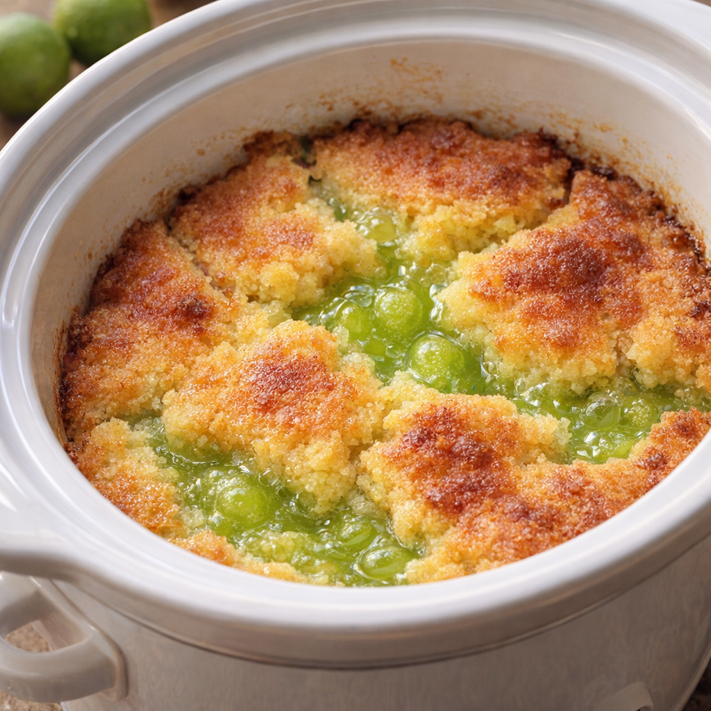 Freshly cooked key lime cobbler with golden top