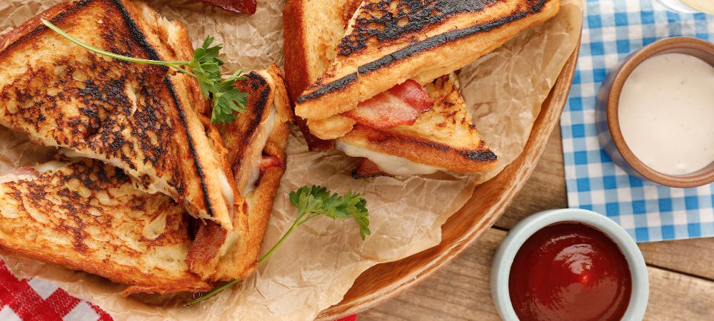 French Toast Grilled Cheese Sandwich With Crispy Bacon Recipe and Video