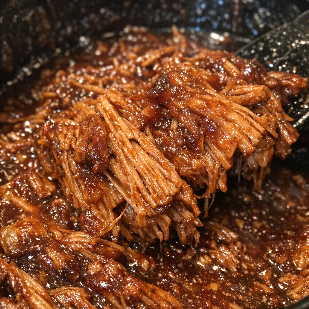 Glazed fibrous protein in a slow cooker