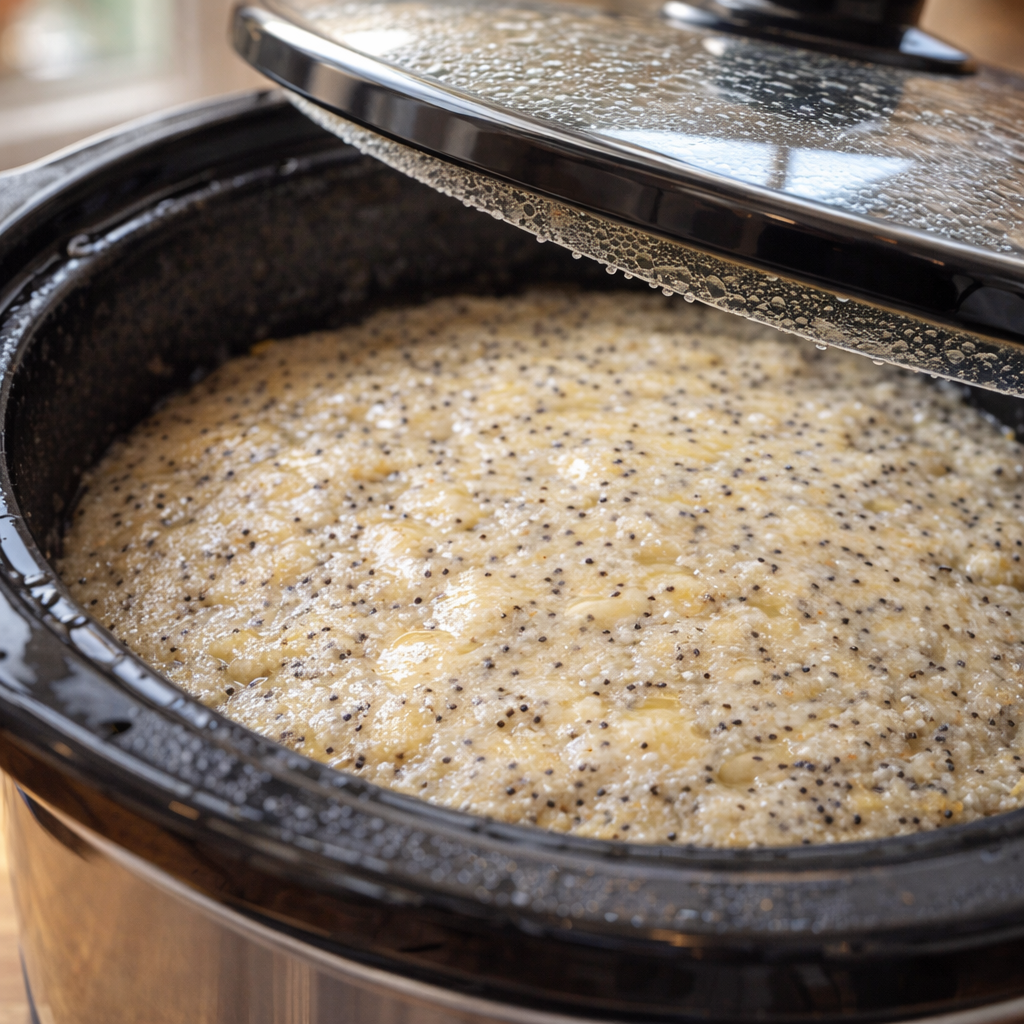 Pudding cake cooking in a slow cooker