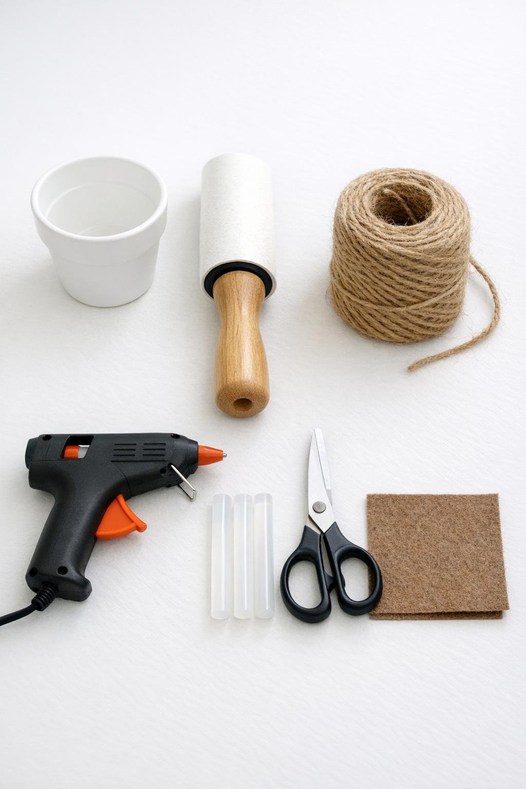 Materials laid out for a lint brush station project