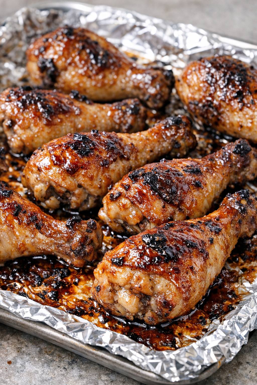 Broiled glazed drumsticks with caramelized edges